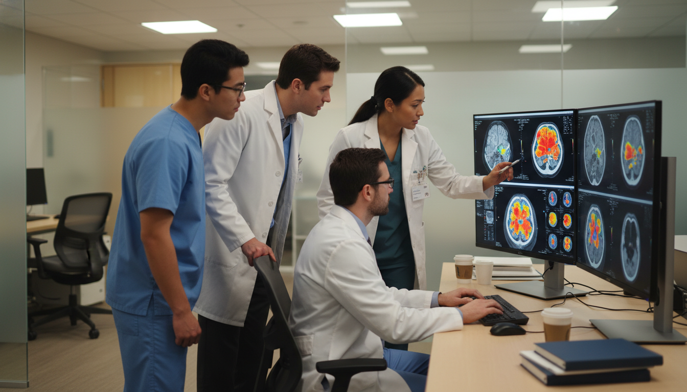 Nuclear medicine residents and fellows discussing PET/CT images - nuclear medicine residency for Networking in Medicine in Nu