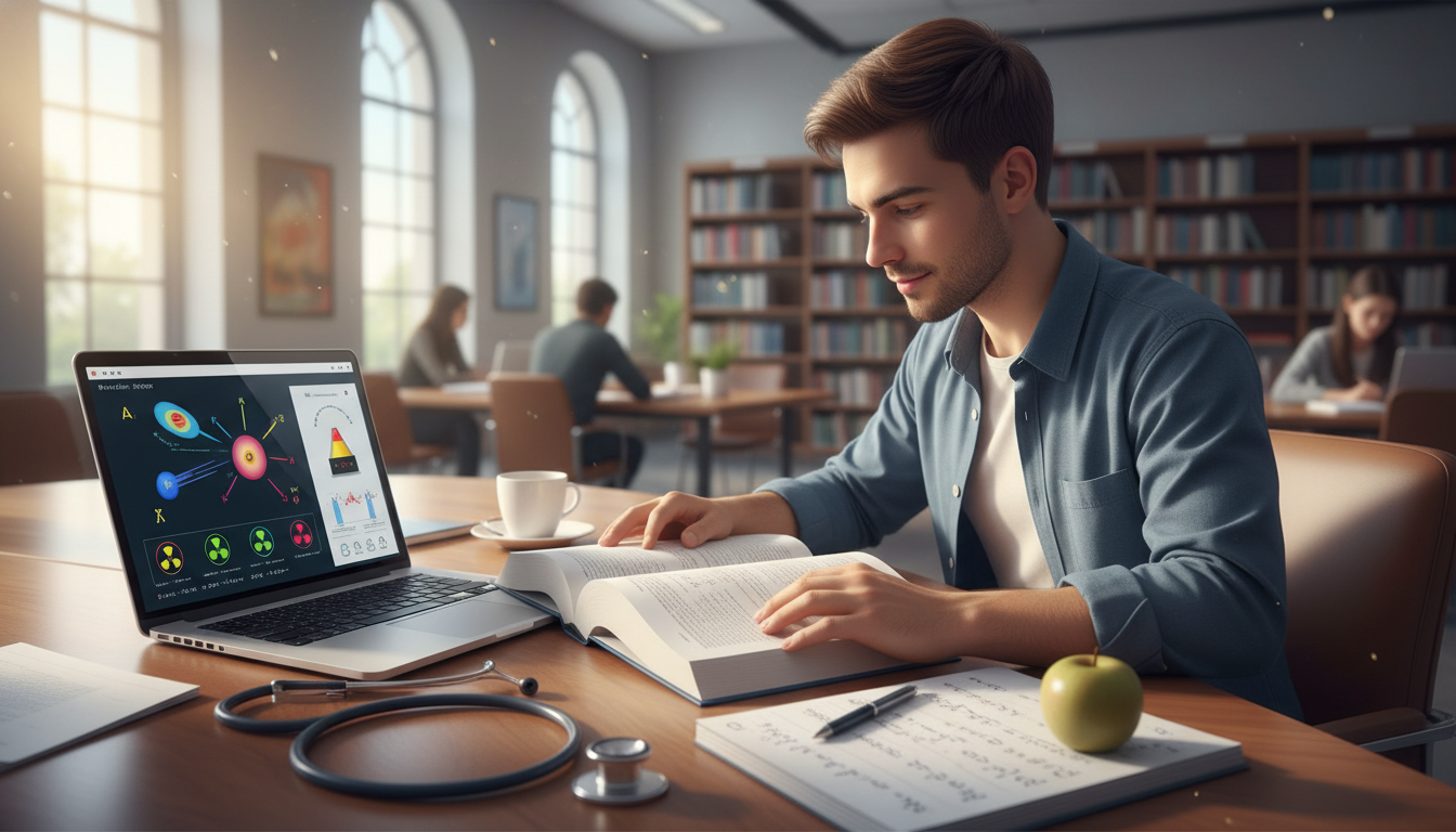 Undergraduate pre-med student studying physics for nuclear medicine Undergraduate pre-med student studying physics for nuclear medicine - nuclear medicine residency for Pre-Med Preparation in N