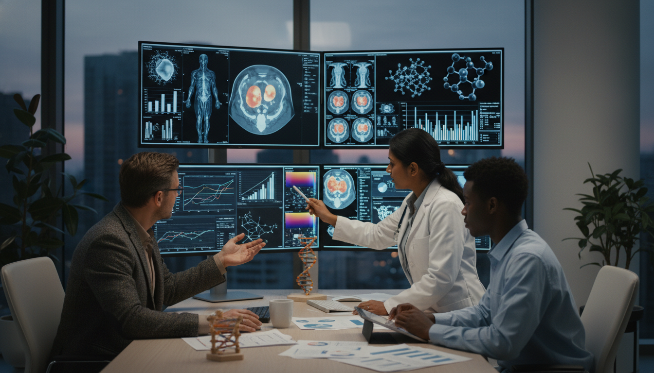 Nuclear medicine research team collaborating on PET data analysis Nuclear medicine research team collaborating on PET data analysis - nuclear medicine residency for Research Profile Building