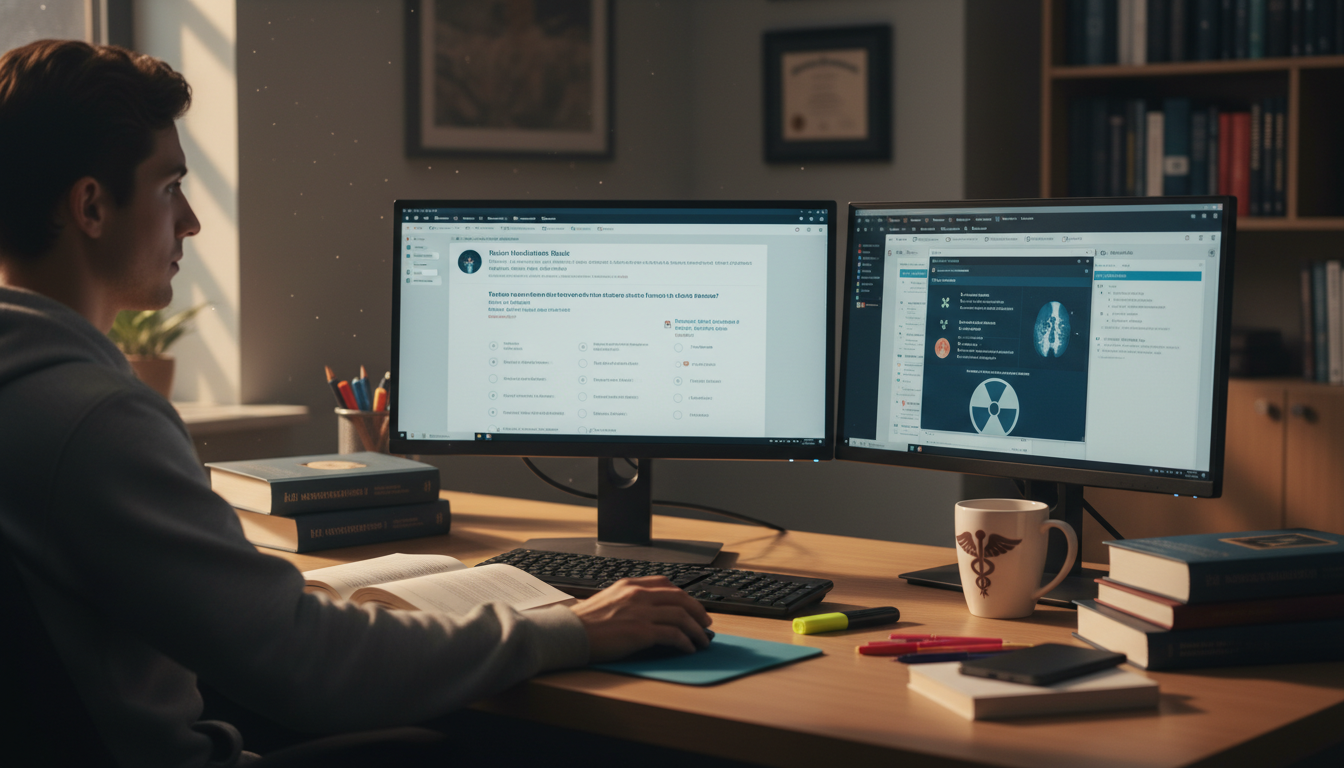 Medical student studying for Step 2 CK using question banks and notes - nuclear medicine residency for Step Score Strategy in