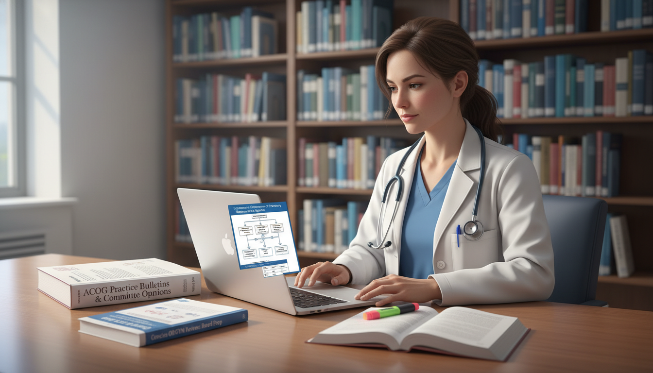 OB GYN resident reviewing guidelines and textbooks - OB GYN residency for Board Exam Study Resources in Obstetrics & Gynecolo