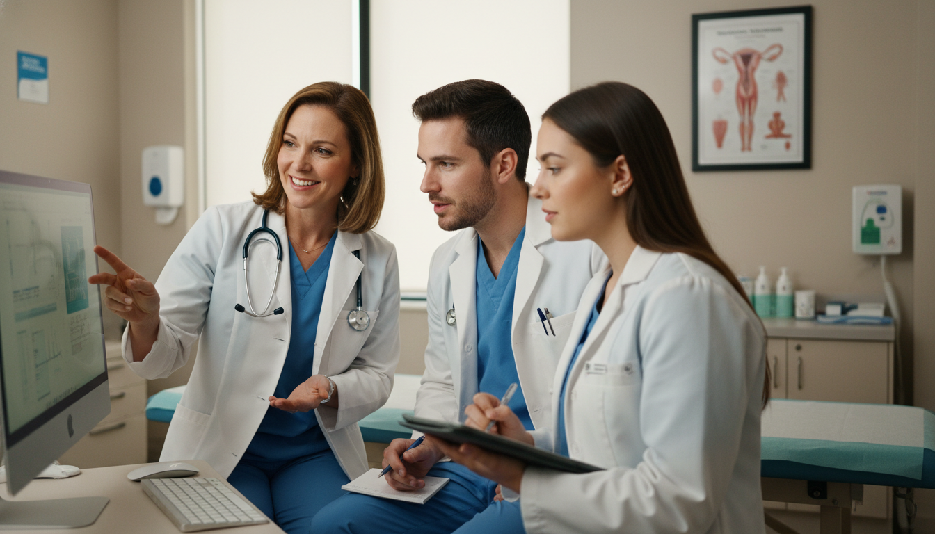 OB GYN team teaching medical student in clinic OB GYN team teaching medical student in clinic - OB GYN residency for Excelling in Clinical Rotations in Obstetrics & Gynecol