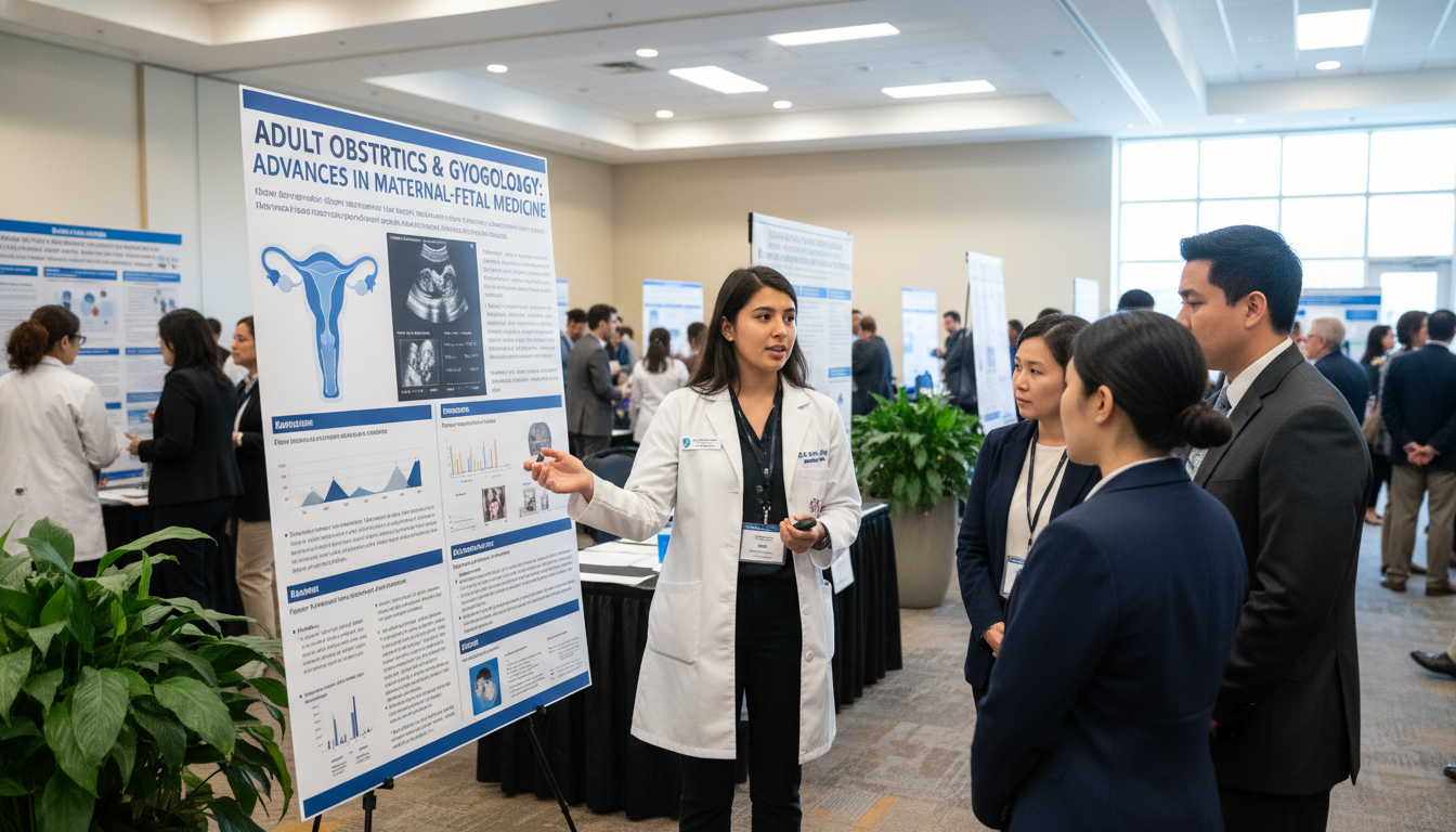 Medical student presenting OB GYN research poster Medical student presenting OB GYN research poster - OB GYN residency for CV Building in Obstetrics & Gynecology: A Comprehens