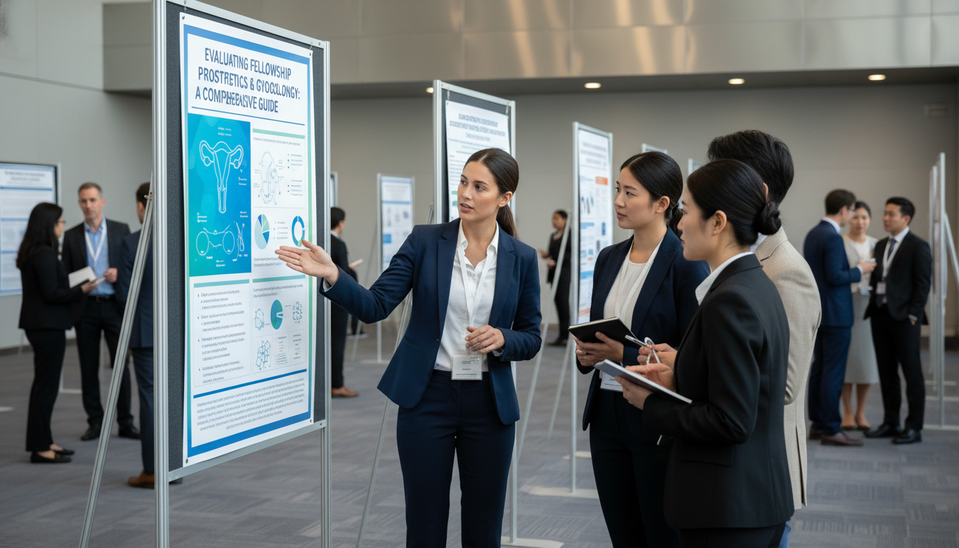 OB GYN fellow presenting research poster at academic conference OB GYN fellow presenting research poster at academic conference - OB GYN residency for Evaluating Fellowship Programs in Obst