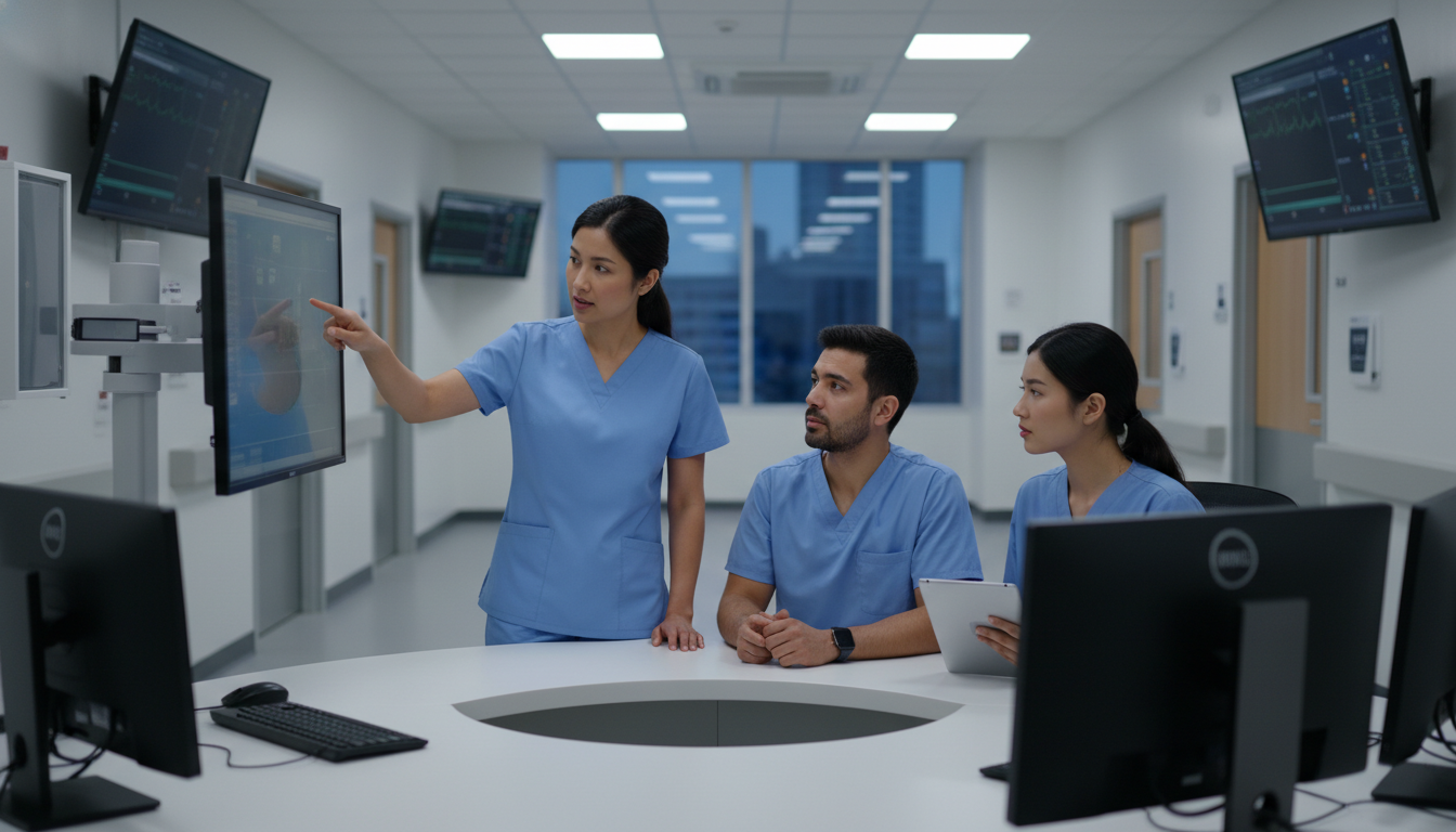 OB GYN team including residents and medical student discussing patient cases on Labor and Delivery - OB GYN residency for Med