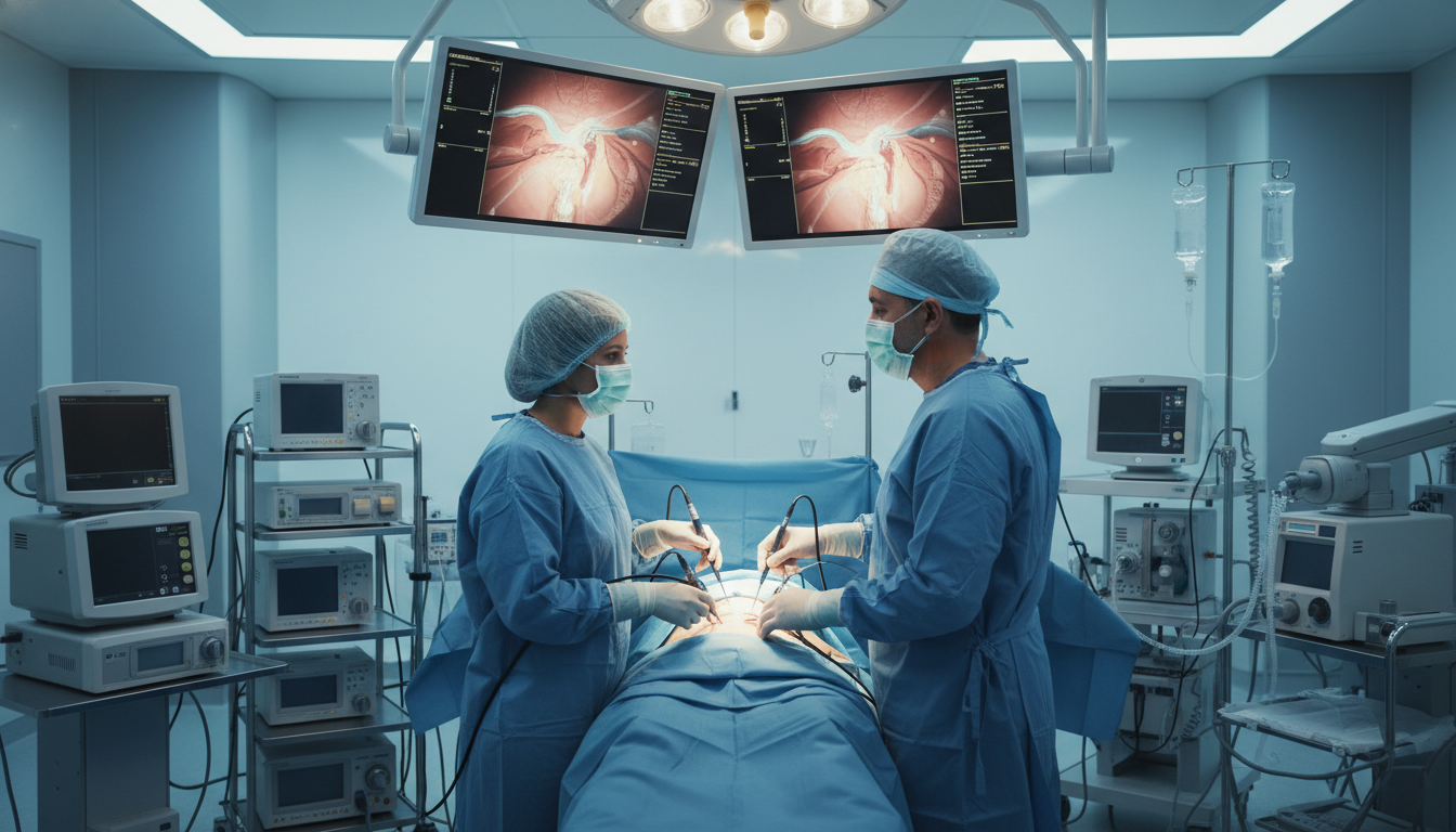 OB GYN resident performing laparoscopic hysterectomy under supervision - OB GYN residency for Operative Experience Evaluation