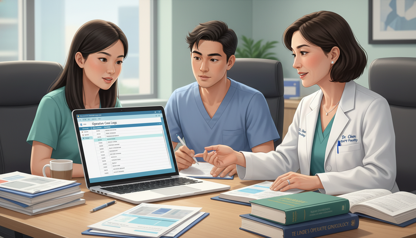 OB GYN residents reviewing surgical case logs and discussing operative experience - OB GYN residency for Operative Experience