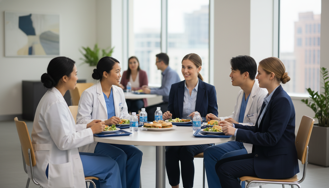 OB GYN residents talking with a medical student during interview day - OB GYN residency for Questions to Ask Programs in Obst