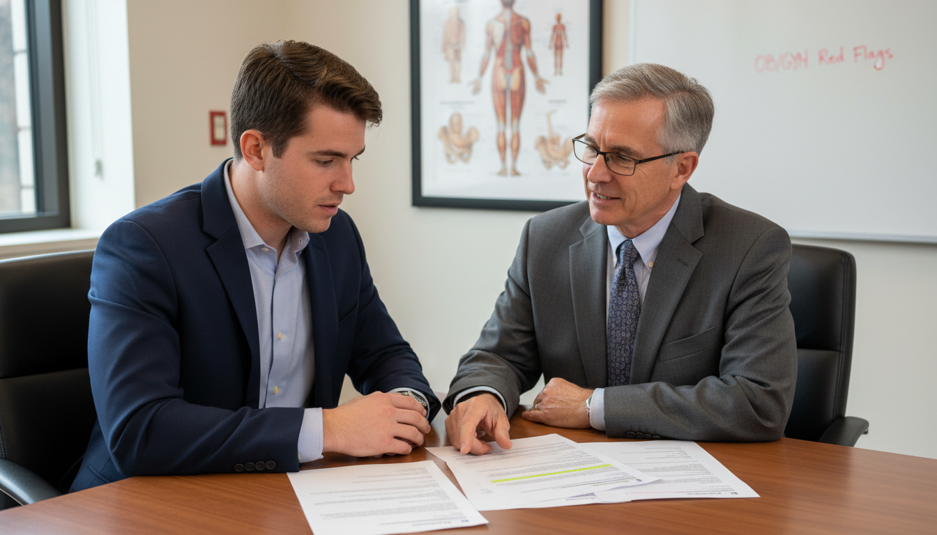Medical student discussing residency application with mentor Medical student discussing residency application with mentor - OB GYN residency for Addressing Red Flags in Obstetrics & Gyne