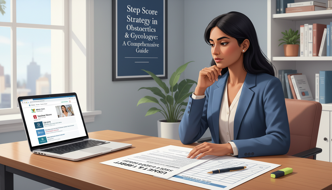 Residency applicant reviewing USMLE score report and OB GYN program list - OB GYN residency for Step Score Strategy in Obstet