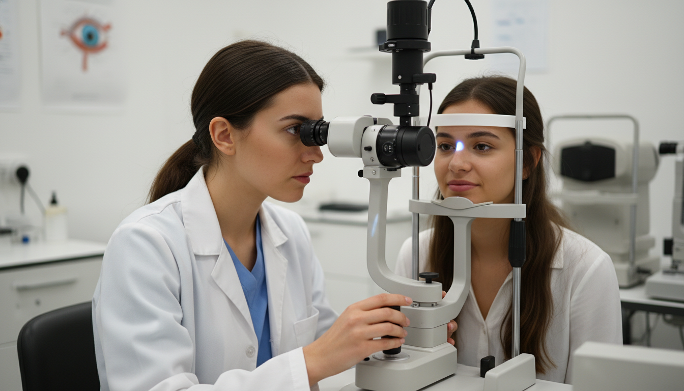 Ophthalmology resident practicing slit-lamp exam - ophthalmology residency for Pre-Interview Preparation in Ophthalmology: A