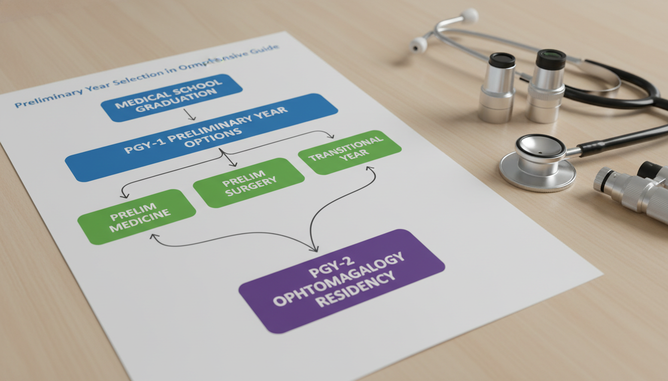 Flowchart explaining the path from medical school to ophthalmology residency with preliminary year Flowchart explaining the path from medical school to ophthalmology residency with preliminary year - ophthalmology residency