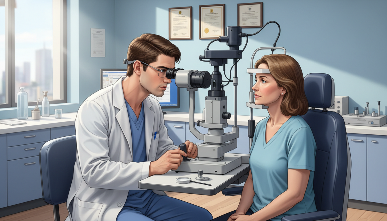 Ophthalmology resident performing eye exam after completing a strong preliminary year Ophthalmology resident performing eye exam after completing a strong preliminary year - ophthalmology residency for Prelimina
