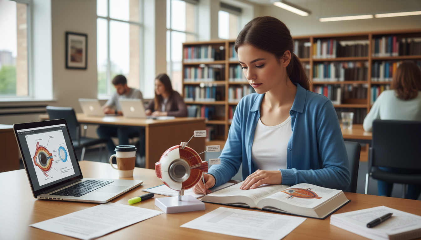 Premed student studying eye anatomy for future ophthalmology career - ophthalmology residency for Pre-Med Preparation in Opht