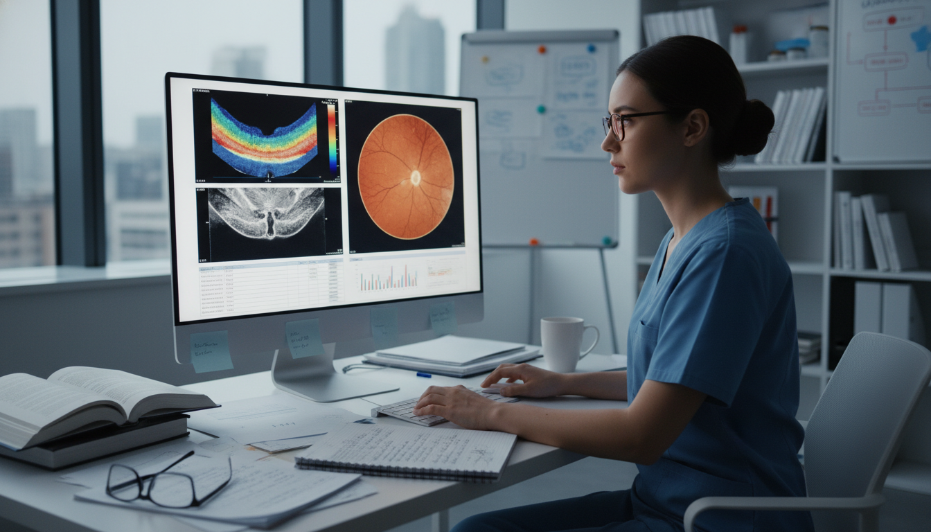 Ophthalmology resident reviewing retinal images for a research project Ophthalmology resident reviewing retinal images for a research project - ophthalmology residency for Research During Residenc