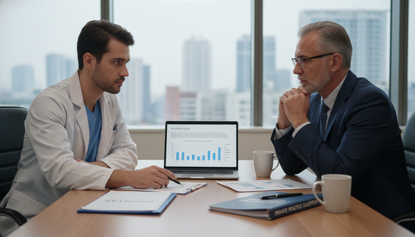 Ophthalmology resident discussing practice plans with mentor Ophthalmology resident discussing practice plans with mentor - ophthalmology residency for Starting a Private Practice in Oph