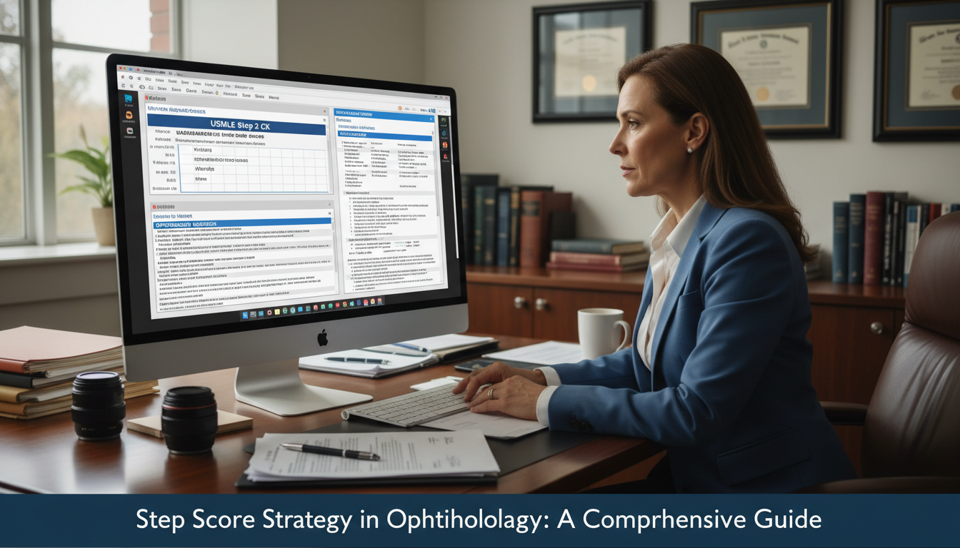 Program director reviewing residency applications including USMLE scores, research, and letters - ophthalmology residency for