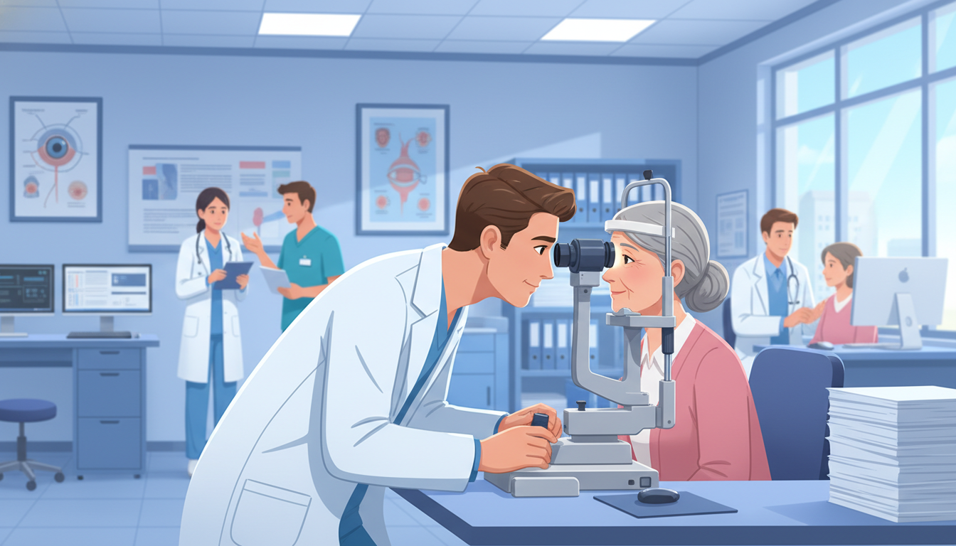 Ophthalmology resident performing eye exam during a busy clinic day Ophthalmology resident performing eye exam during a busy clinic day - ophthalmology residency for Managing Residency Work Hou