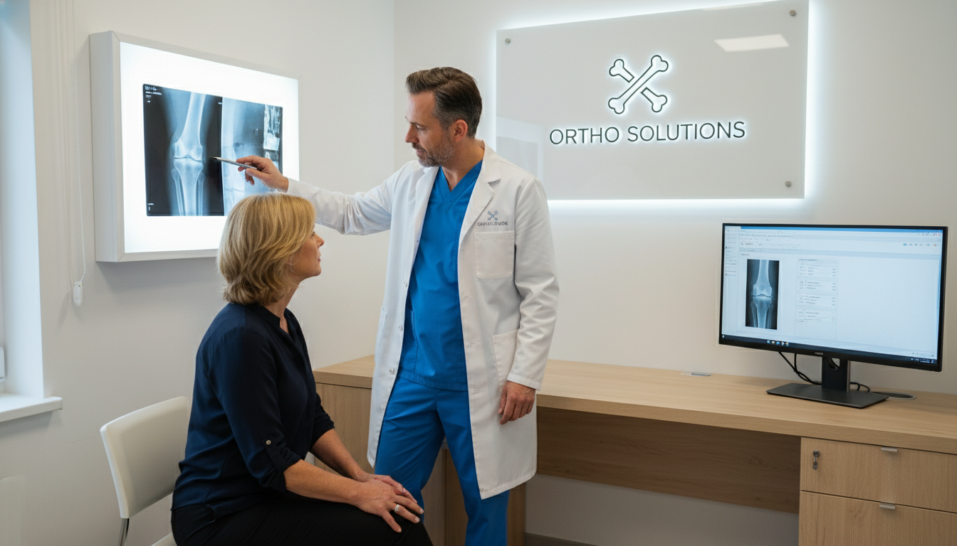 Orthopedic surgeon in private practice clinic consulting with patient Orthopedic surgeon in private practice clinic consulting with patient - orthopedic surgery residency for Academic vs Private