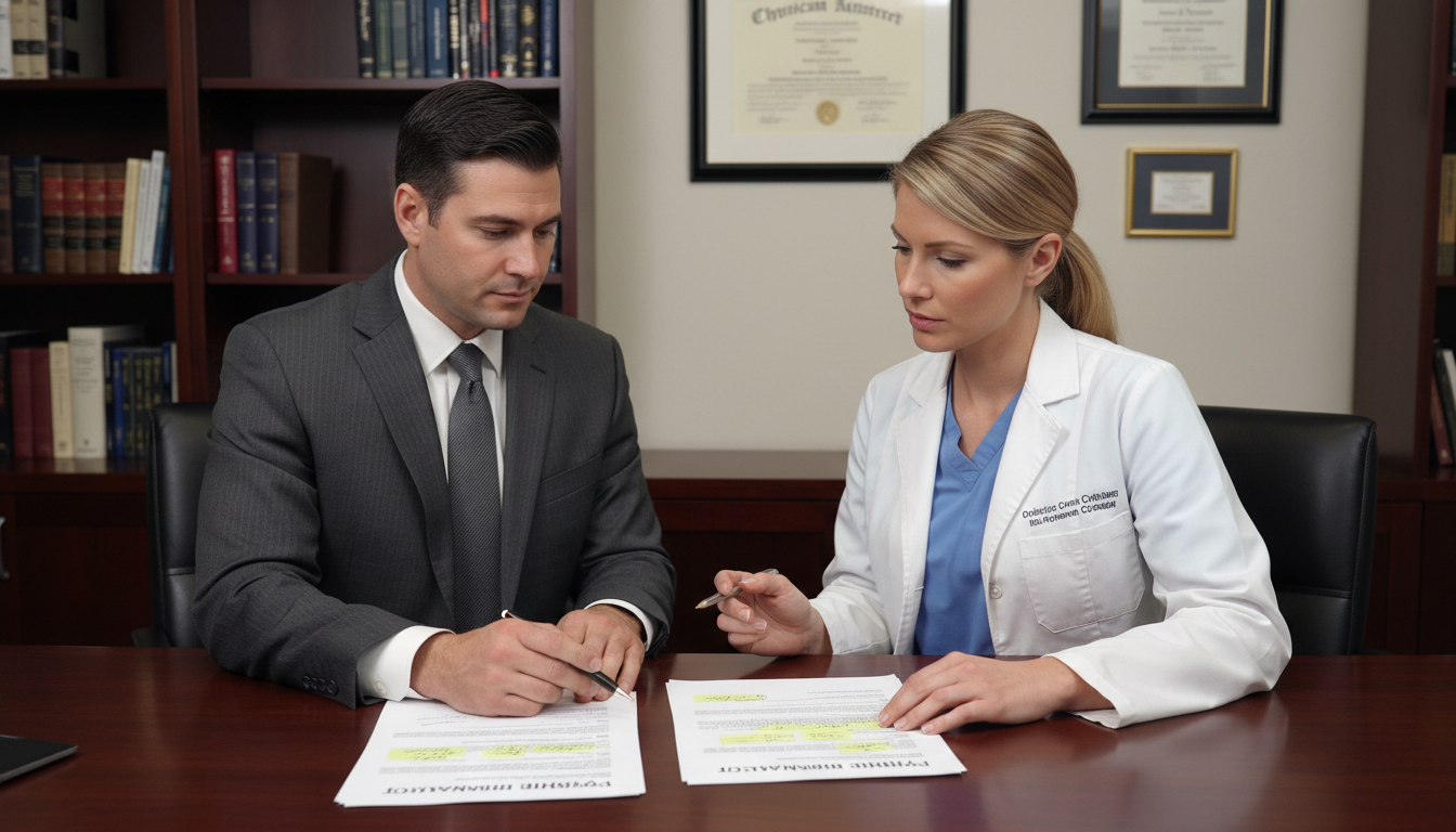 Healthcare attorney and orthopedic surgeon reviewing a contract Healthcare attorney and orthopedic surgeon reviewing a contract - orthopedic surgery residency for Physician Contract Negotia