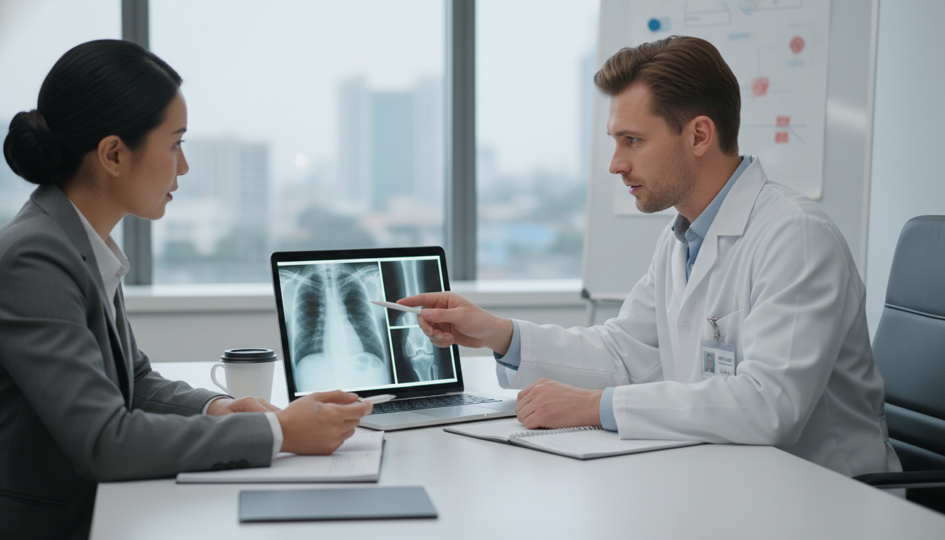 Orthopedic surgeon reviewing imaging with hospital administrator during locum assignment Orthopedic surgeon reviewing imaging with hospital administrator during locum assignment - orthopedic surgery residency for L
