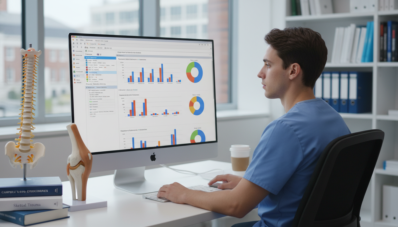Orthopedic resident reviewing operative case logs and performance data - orthopedic surgery residency for Operative Experienc
