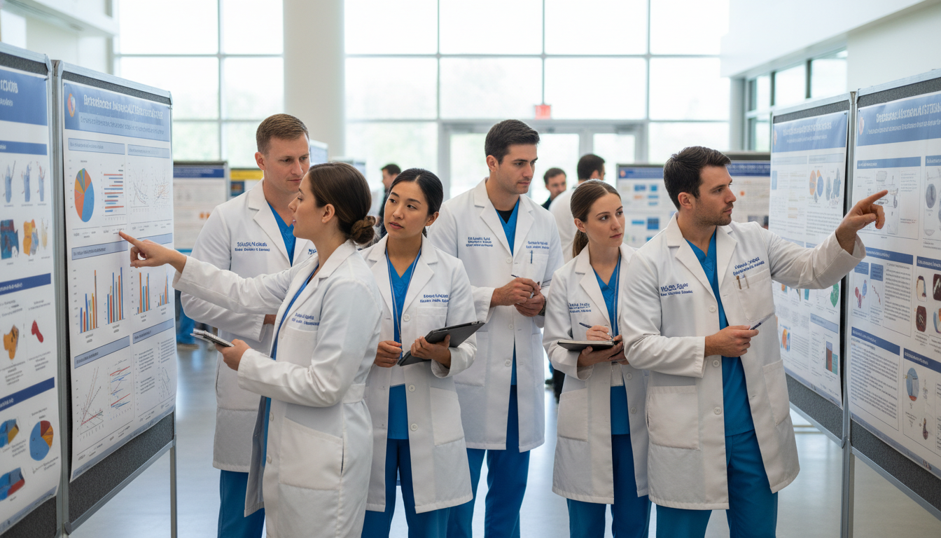 Orthopedic surgery residents discussing research posters Orthopedic surgery residents discussing research posters - orthopedic surgery residency for How to Research Programs in Ortho