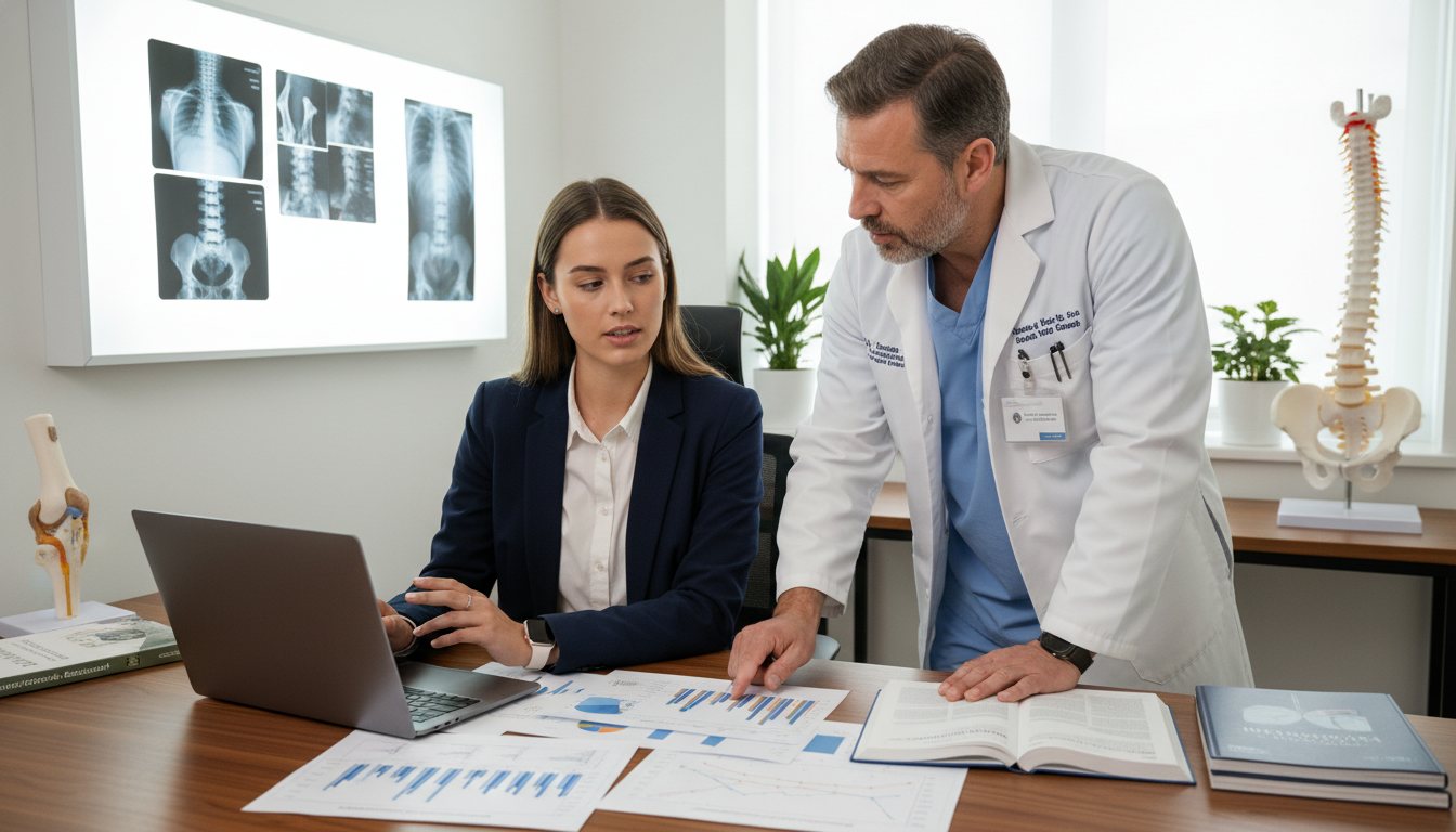 Medical student discussing orthopedic research with attending mentor - orthopedic surgery residency for Research Profile Buil