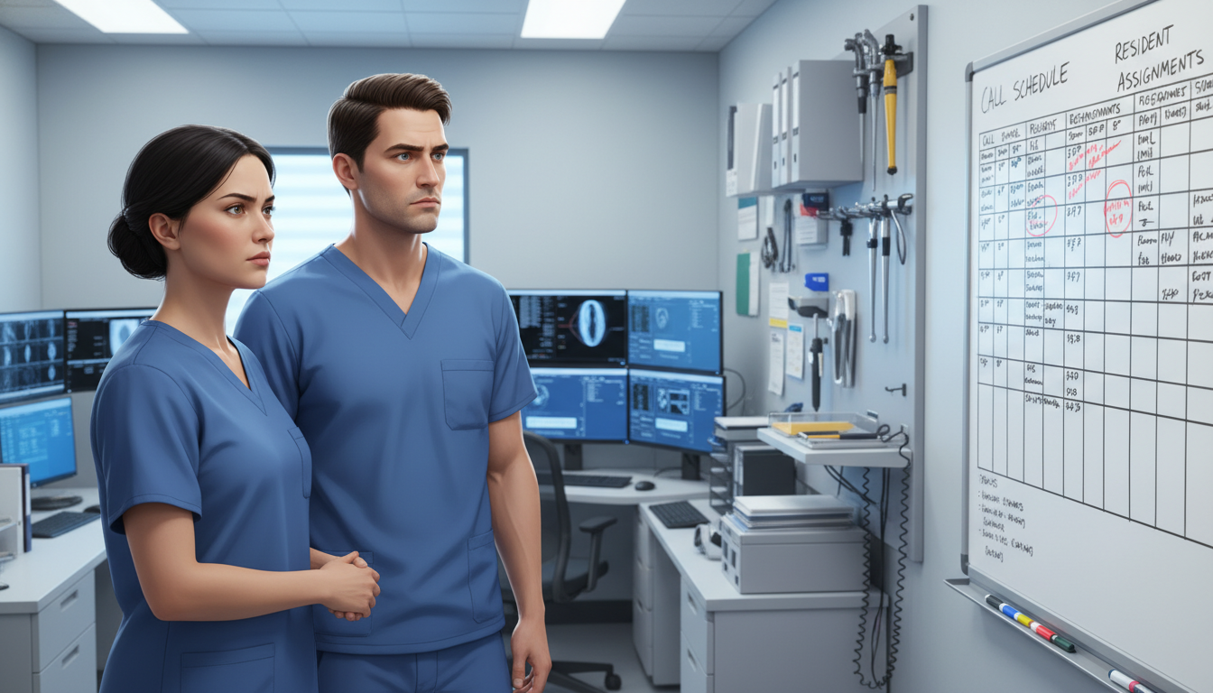 Orthopedic residents reviewing call schedules and discussing workload Orthopedic residents reviewing call schedules and discussing workload - orthopedic surgery residency for Resident Turnover Wa