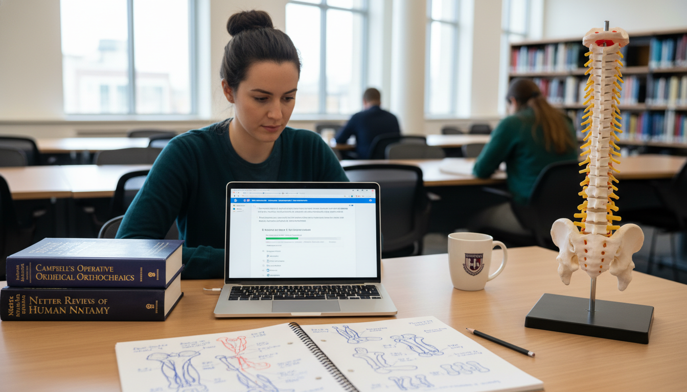 Medical student using question bank for USMLE Step 1 studying musculoskeletal content Medical student using question bank for USMLE Step 1 studying musculoskeletal content - orthopedic surgery residency for USML