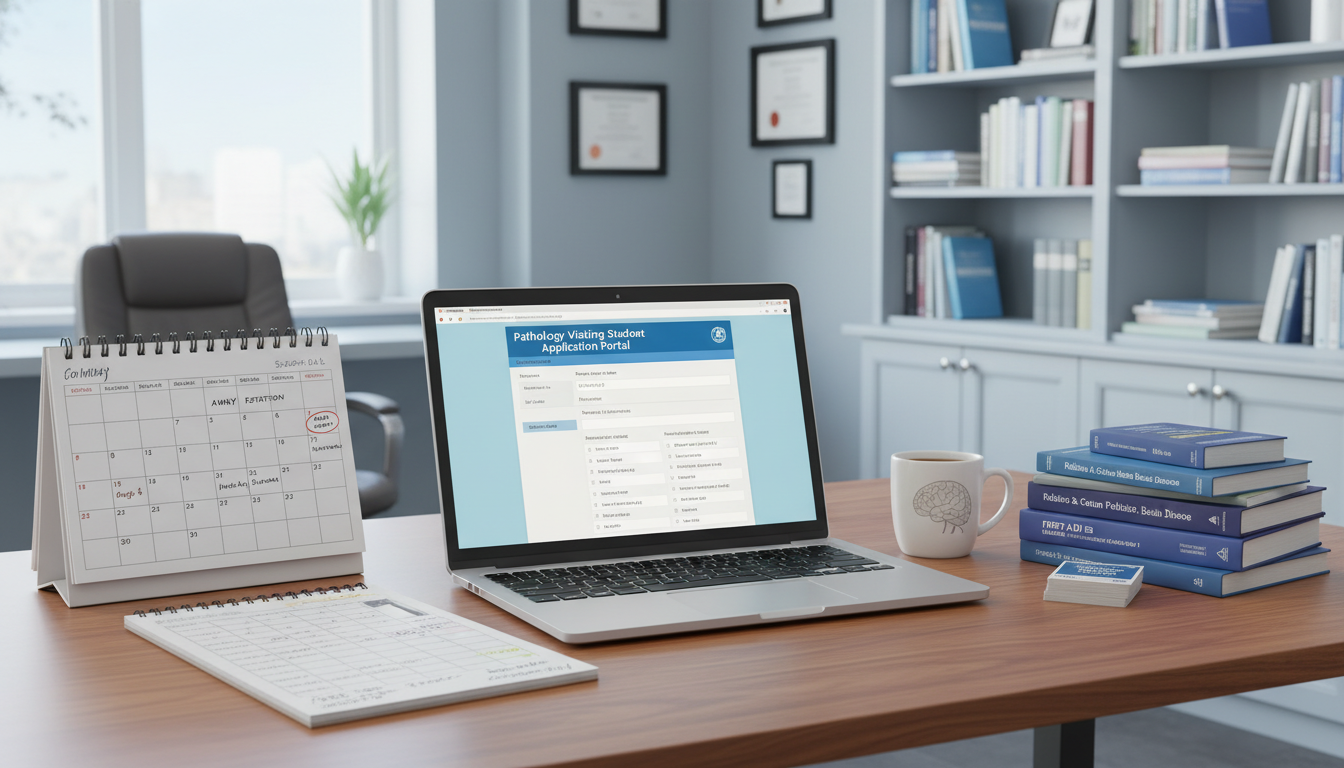 Medical student planning away rotations on a laptop Medical student planning away rotations on a laptop - pathology residency for Away Rotation Strategy in Pathology: A Comprehe