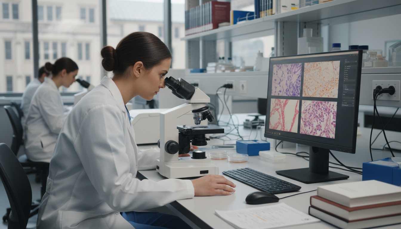 Pathology resident examining slides in training lab Pathology resident examining slides in training lab - pathology residency for CV Building in Pathology: A Comprehensive Guide