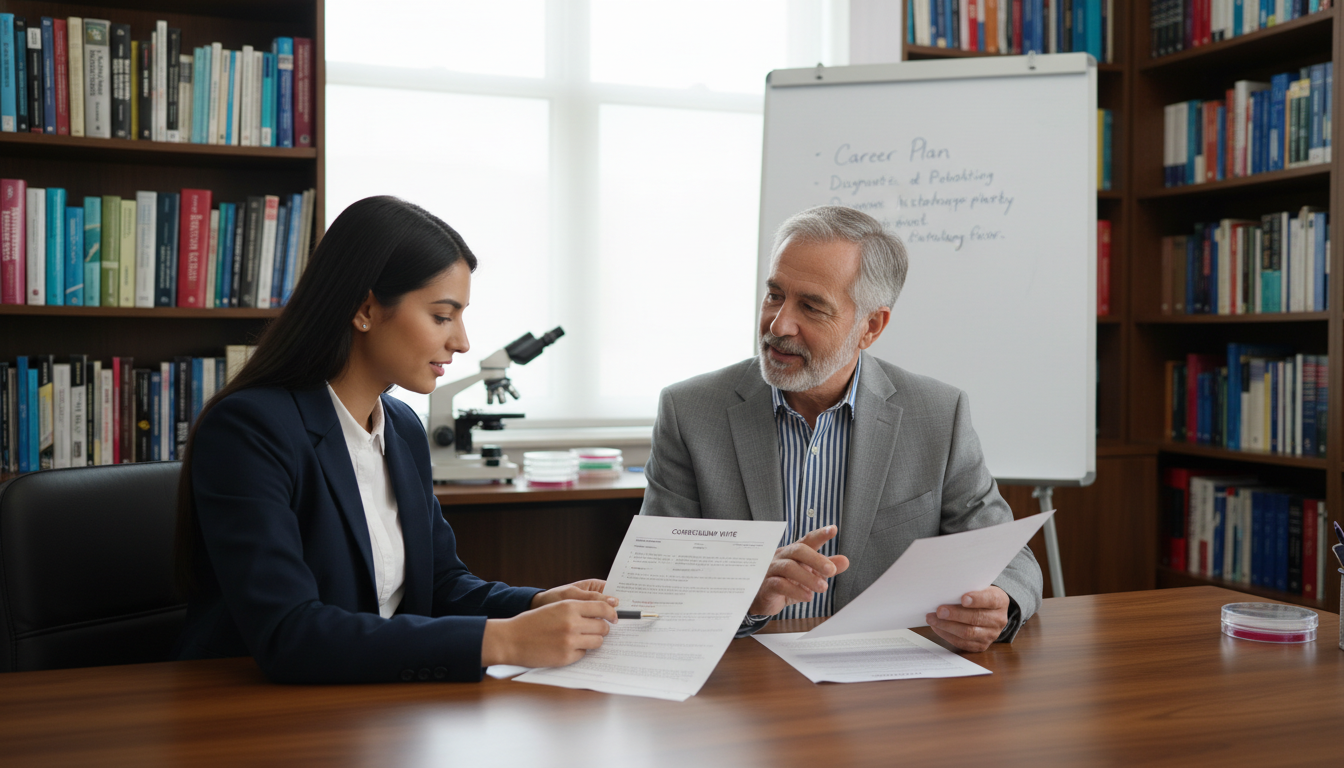 Pathology resident discussing career goals with faculty mentor Pathology resident discussing career goals with faculty mentor - pathology residency for Fellowship Application Strategy in P