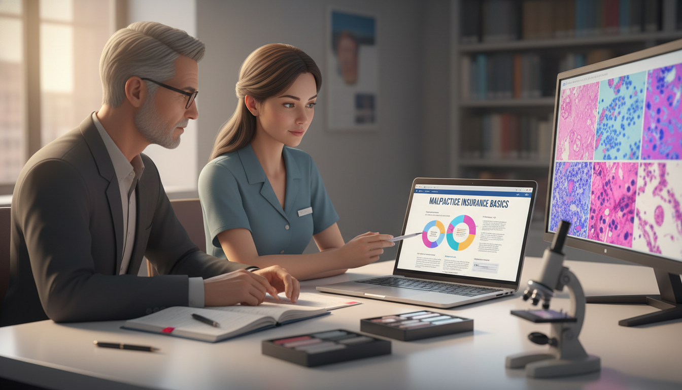 Pathology resident and mentor discussing malpractice insurance basics Pathology resident and mentor discussing malpractice insurance basics - pathology residency for Malpractice Insurance Guide i