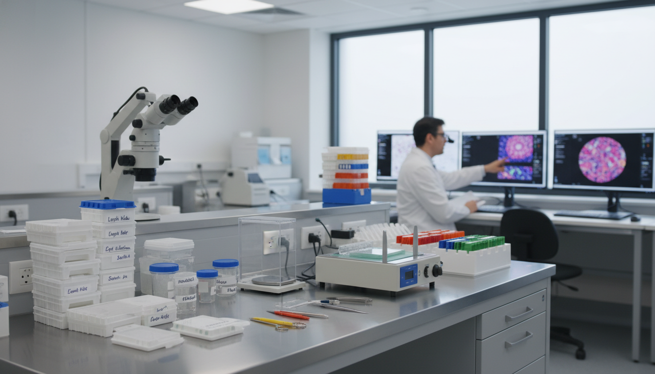 Pathology lab environment with diverse samples and digital pathology system Pathology lab environment with diverse samples and digital pathology system - pathology residency for Medical Shadowing Exper