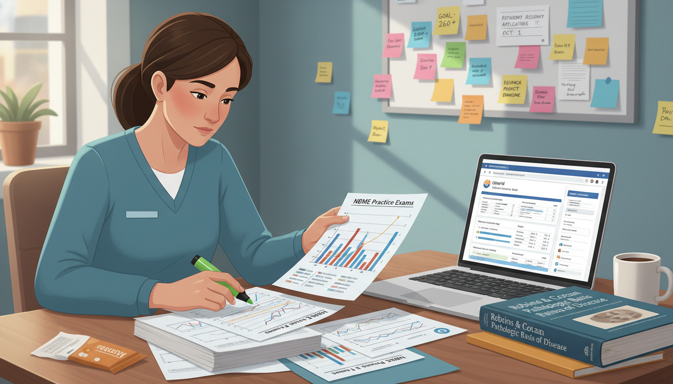 Medical student reviewing NBME practice results - pathology residency for USMLE Step 2 CK Preparation in Pathology: A Compreh