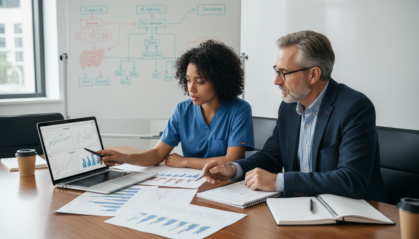 Pediatrics resident discussing research with subspecialty mentor - pediatrics residency for Competitive Fellowship Preparatio