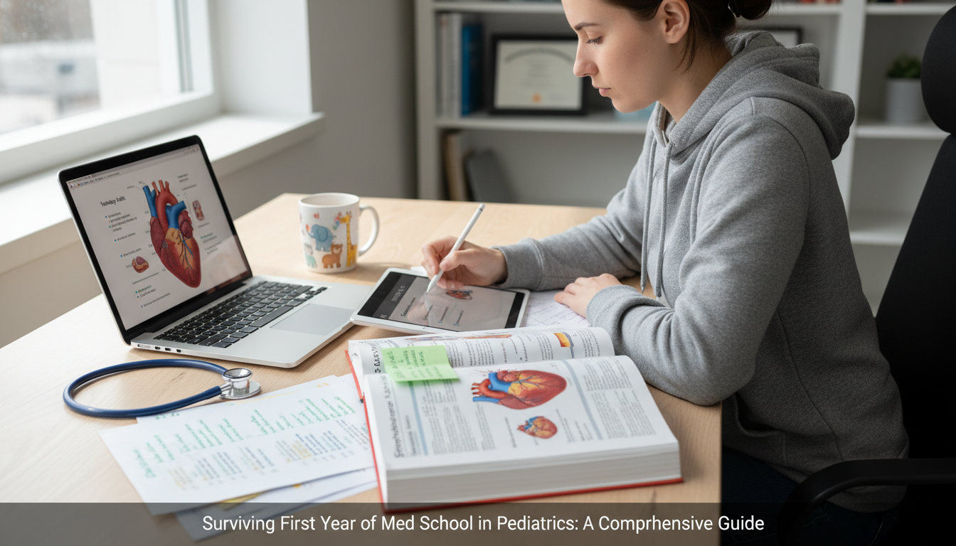 Medical student using flashcards and digital tools to study Medical student using flashcards and digital tools to study - pediatrics residency for Surviving First Year of Med School in