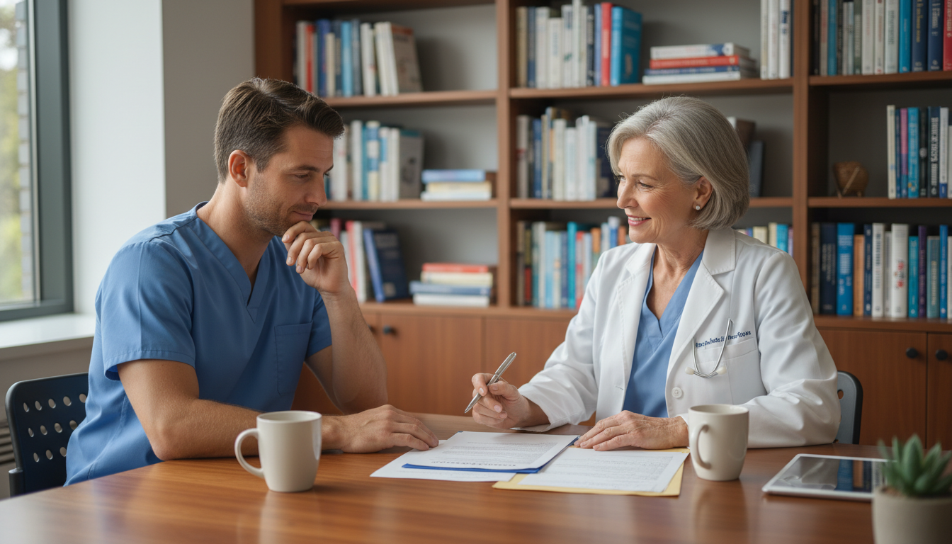 Pediatrics resident talking with mentor about career planning Pediatrics resident talking with mentor about career planning - pediatrics residency for Job Search Timing in Pediatrics: A C