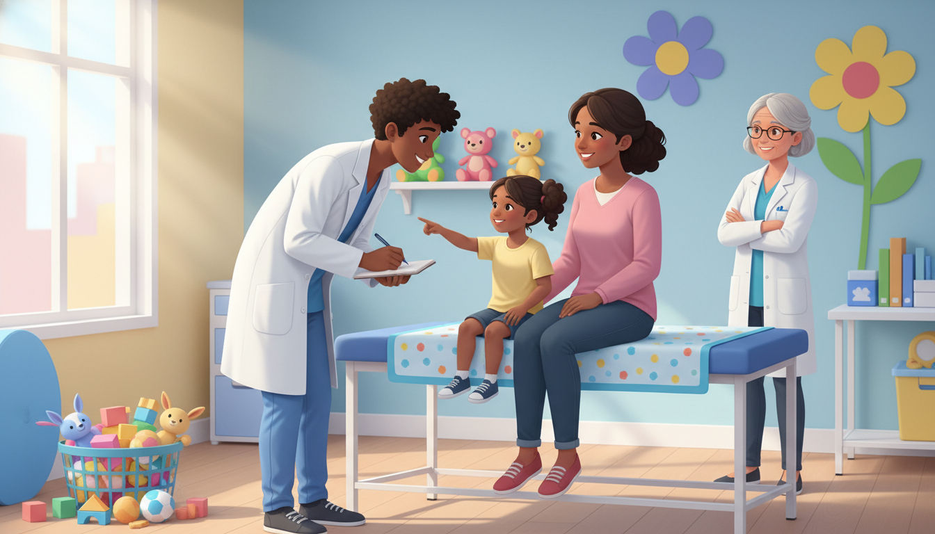 Medical student on pediatric rotation talking with a child and parent - pediatrics residency for Low Step Score Strategies in