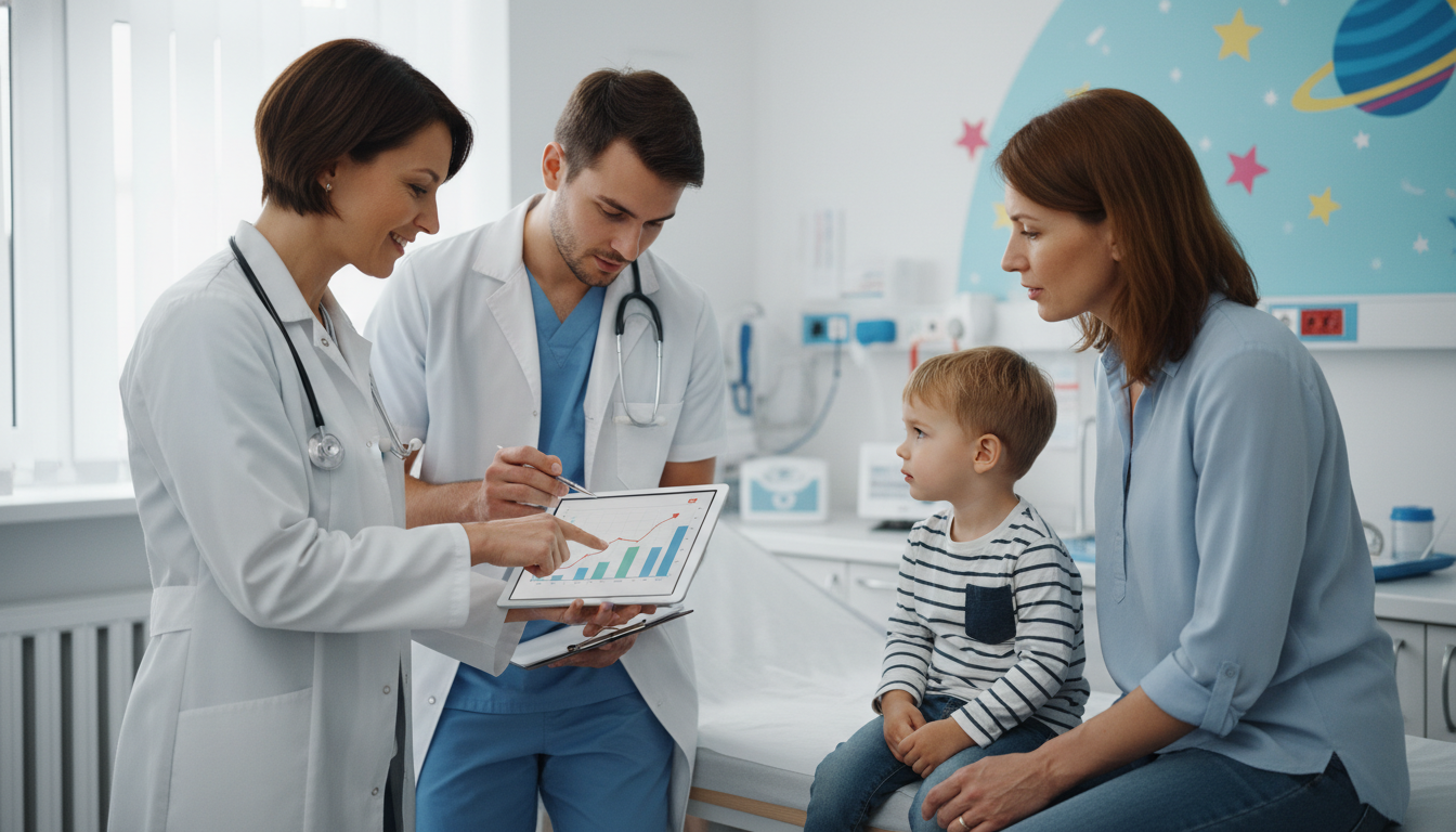 Pediatrician explaining growth chart to medical student Pediatrician explaining growth chart to medical student - pediatrics residency for Medical Shadowing Experience in Pediatrics