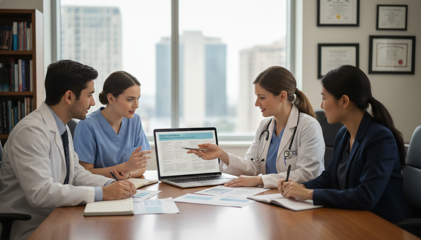Medical students discussing pediatrics research with an attending Medical students discussing pediatrics research with an attending - pediatrics residency for Networking in Medicine in Pediat