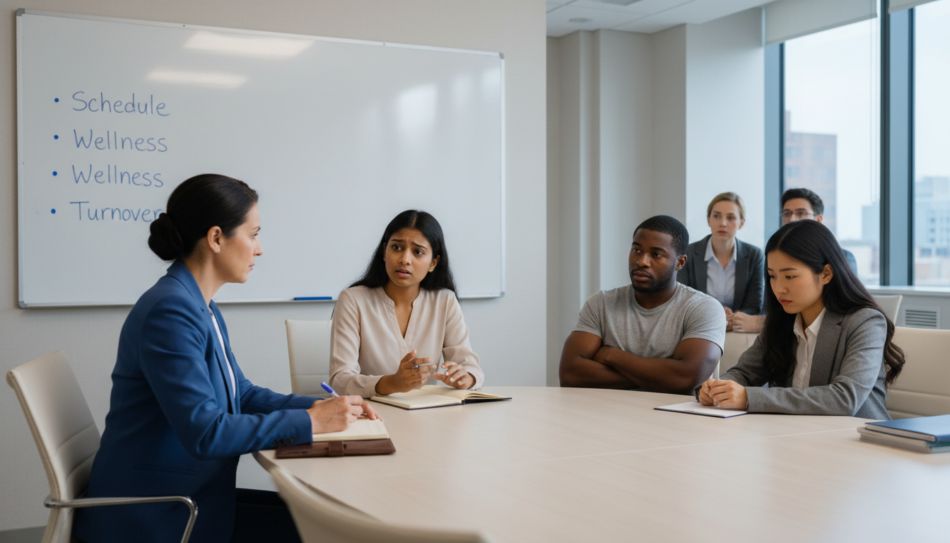 Pediatric program leadership and residents in a feedback meeting Pediatric program leadership and residents in a feedback meeting - pediatrics residency for Resident Turnover Warning Signs i