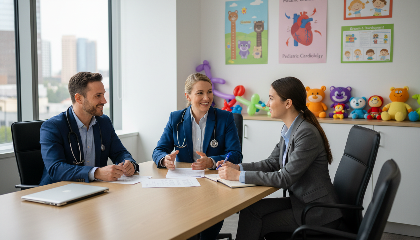 Pediatrics residency interview discussion in a hospital conference room - pediatrics residency for Step Score Strategy in Ped