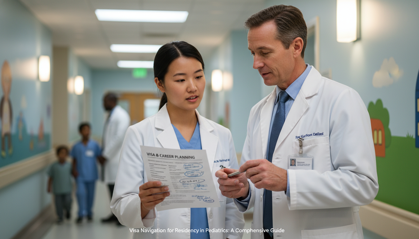 International pediatrics resident discussing visa and career planning with a mentor - pediatrics residency for Visa Navigatio