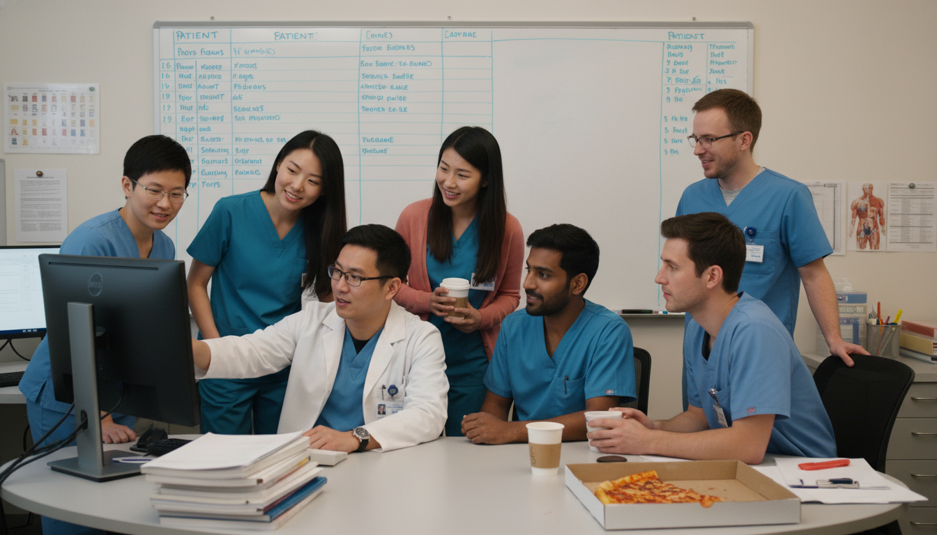 Pediatrics residents in team sign-out meeting Pediatrics residents in team sign-out meeting - pediatrics residency for Work-Life Balance Assessment in Pediatrics: A Compre