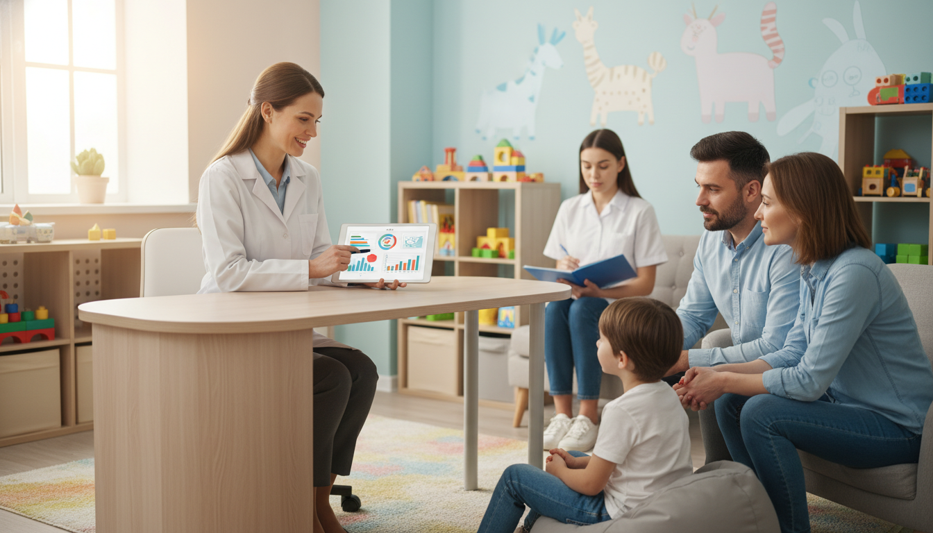 Pediatrics-psychiatry physician leading a family-centered consultation - peds psych residency for Medical Shadowing Experienc