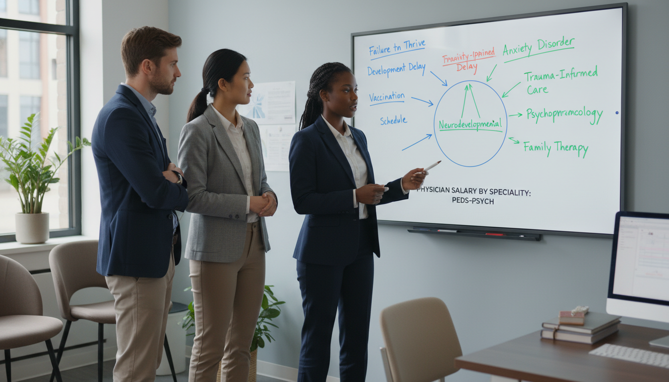 Triple board residents collaborating in a pediatric psychiatry clinic Triple board residents collaborating in a pediatric psychiatry clinic - peds psych residency for Physician Salary by Specialt