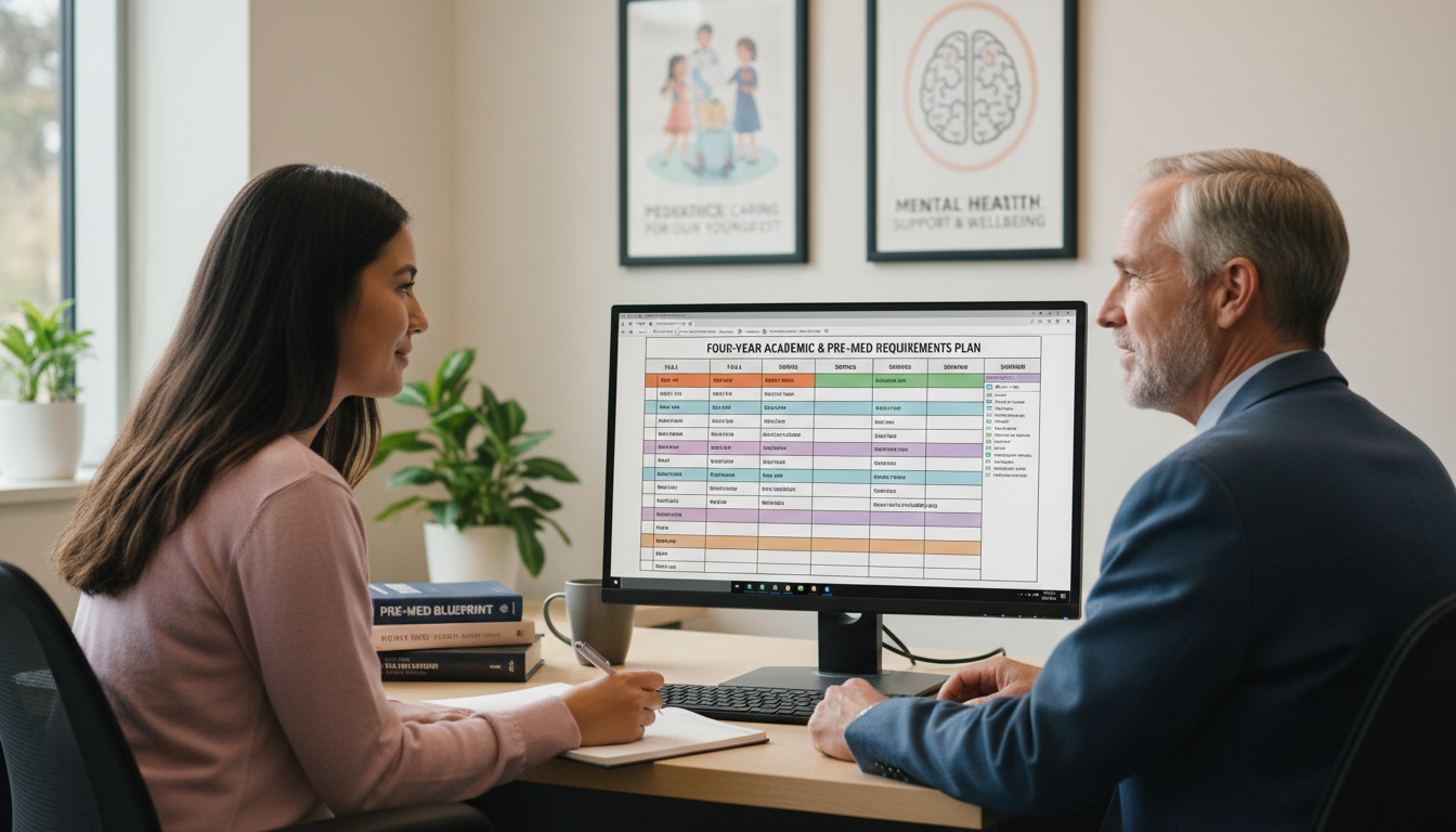 Premed student meeting with academic advisor about course planning Premed student meeting with academic advisor about course planning - peds psych residency for Pre-Med Preparation in Pediatri