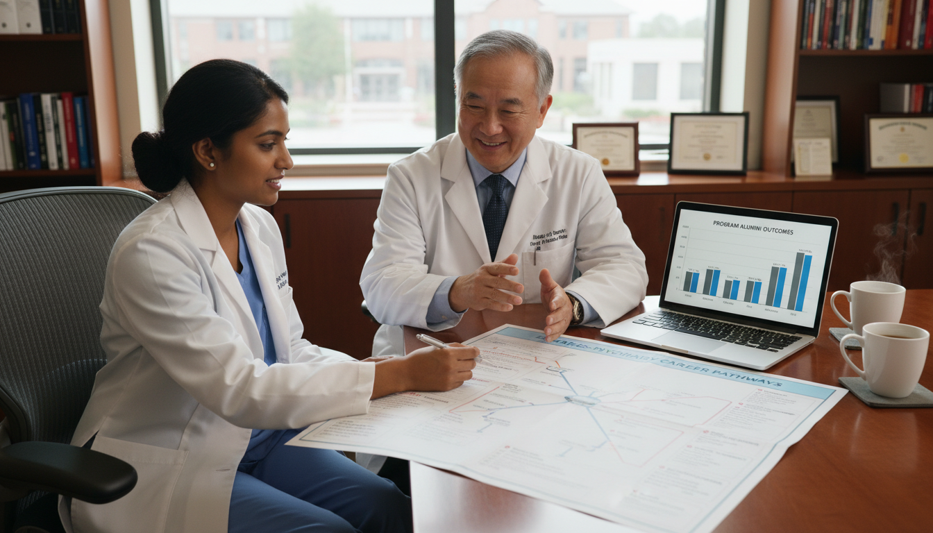 Pediatrics-psychiatry resident discussing career pathways with a mentor Pediatrics-psychiatry resident discussing career pathways with a mentor - peds psych residency for How to Research Programs i